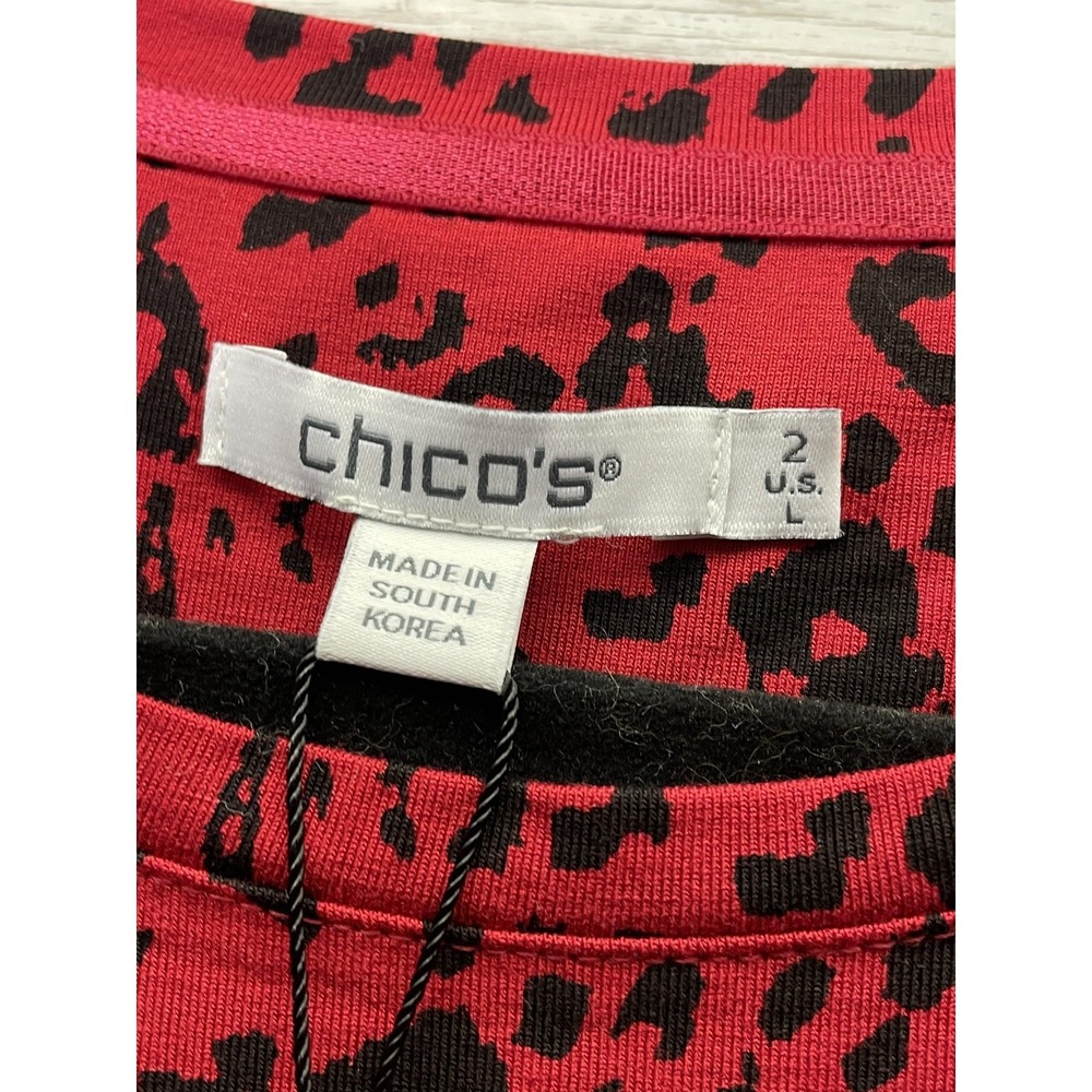 Chico's Womens 2 Red Animal Print Long Sleeve Touch of Cool Layer Tee 570400594 - Picture 3 of 7